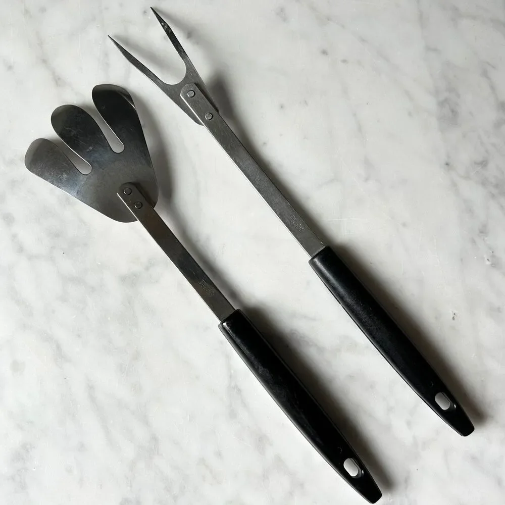 Mid Century Peach Blossom Kitchen Utensils Carving & Salad Forks Stainless Steel